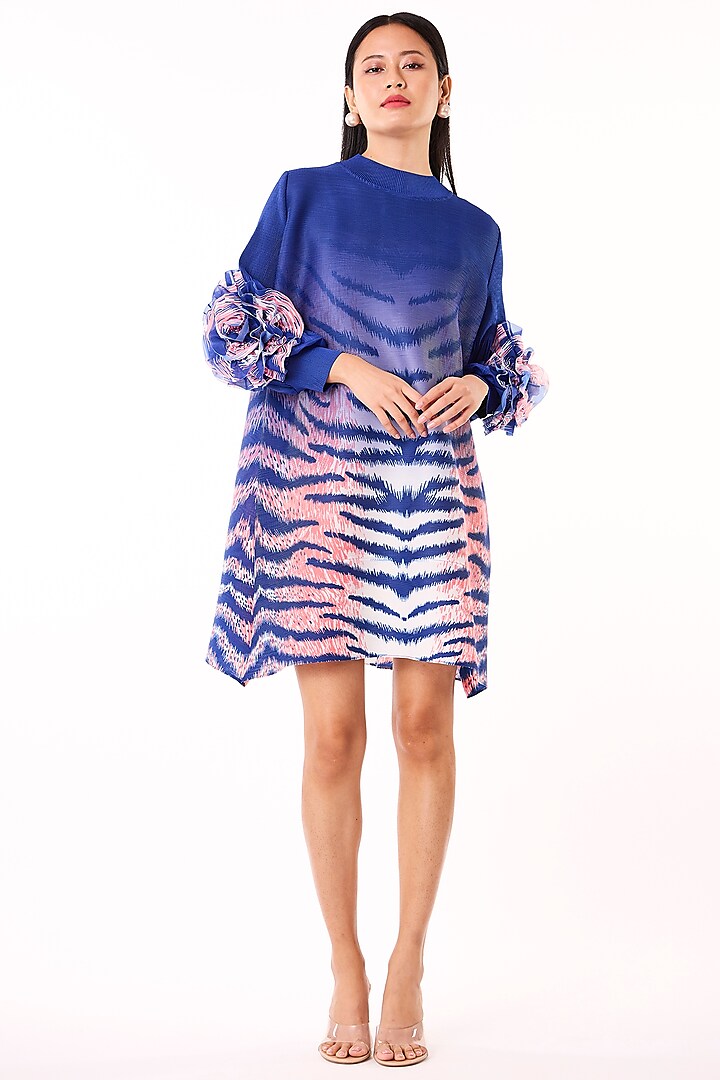 Blue Polyester Embellished A-Line Dress by Scarlet Sage