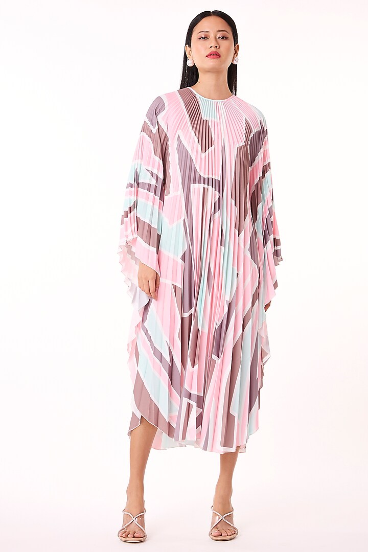 Pink & Mint Abstract Printed Polyester Dress by Scarlet Sage