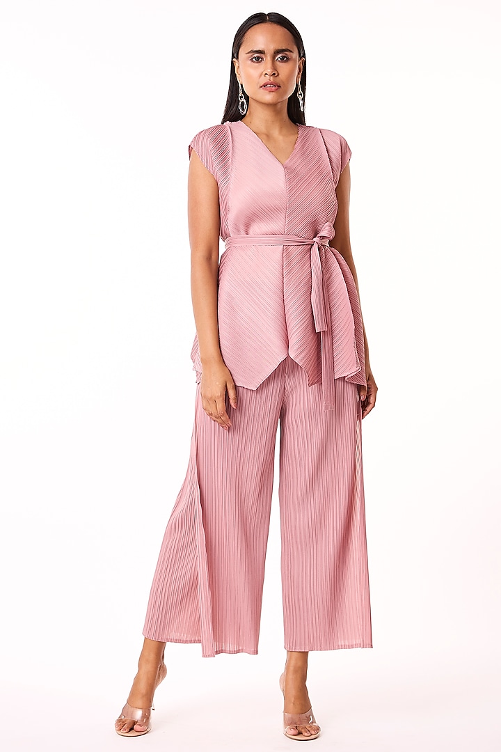 Ash Pink Polyester Co-Ord Set by Scarlet Sage