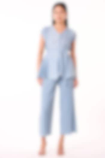 Pale Blue Polyester Co-Ord Set by Scarlet Sage at Pernia's Pop Up Shop
