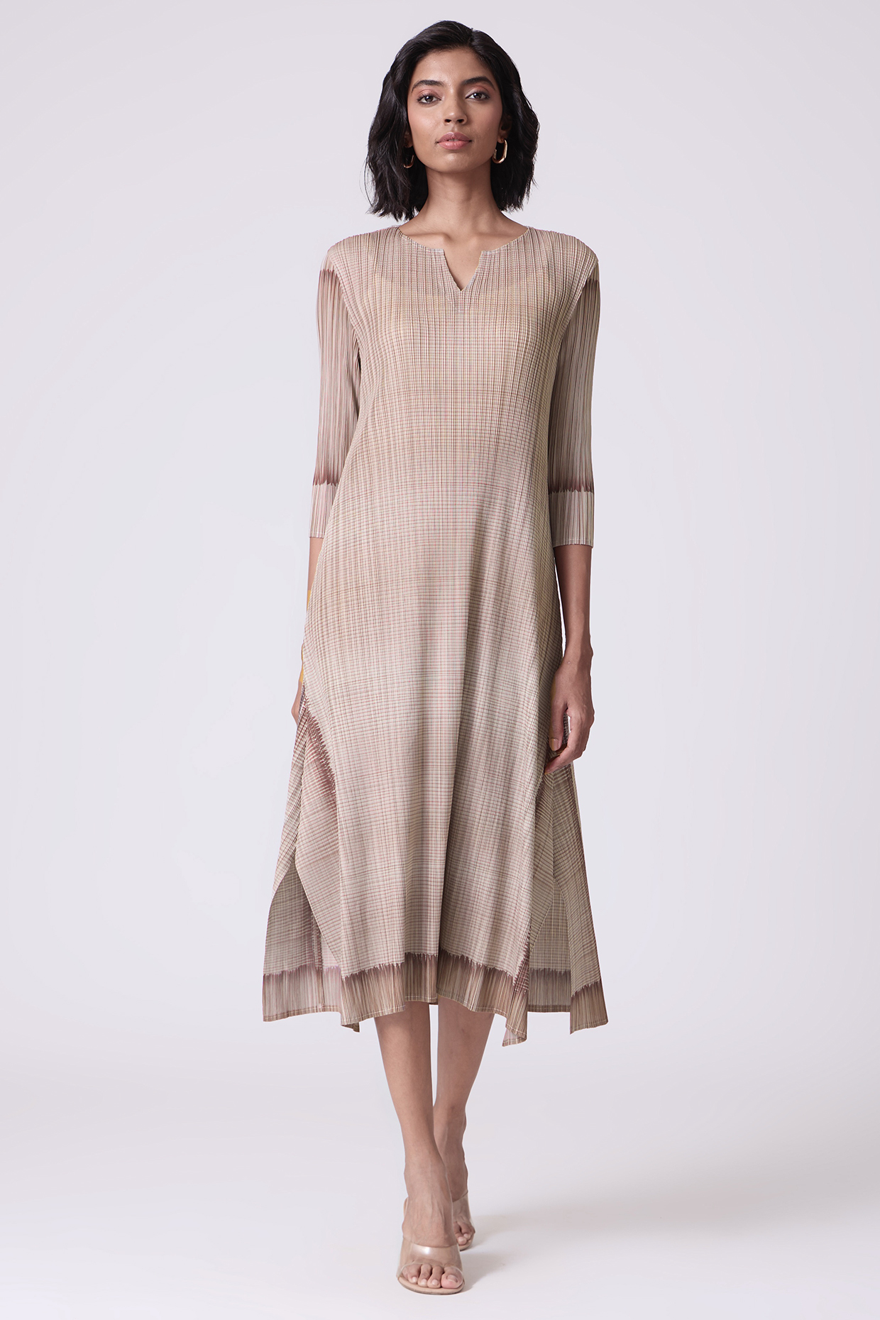 Beige Polyester Abstract Printed A-Line Summer Dress by Scarlet Sage at Pernia's Pop Up Shop