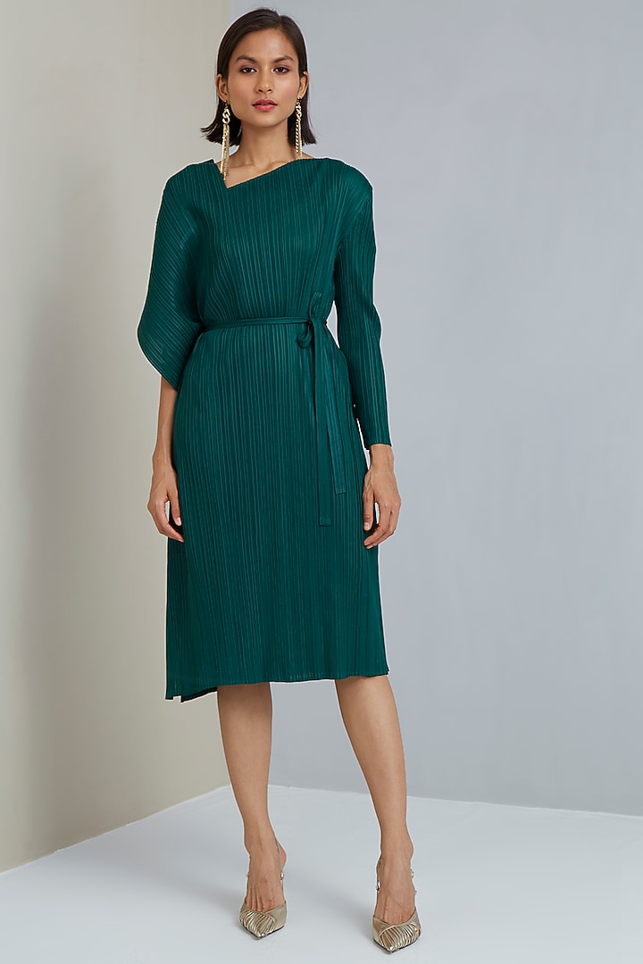 Deep Green Polyester Midi Summer Dress by Scarlet Sage at Pernia's Pop Up Shop
