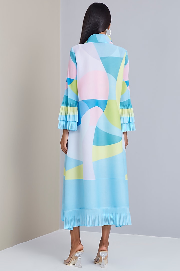 Blue Printed A-line Summer Dress With Belt by Scarlet Sage at Pernia's Pop Up Shop