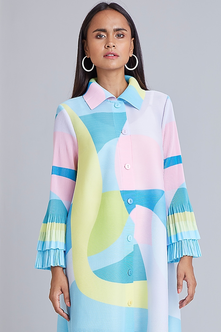 Blue Printed A-line Summer Dress With Belt by Scarlet Sage at Pernia's Pop Up Shop