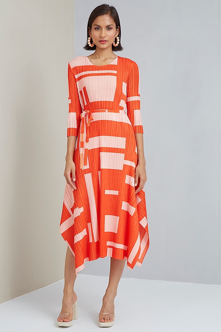 Peachish Orange A-Line Printed Dress by Scarlet Sage at Pernia's Pop Up Shop