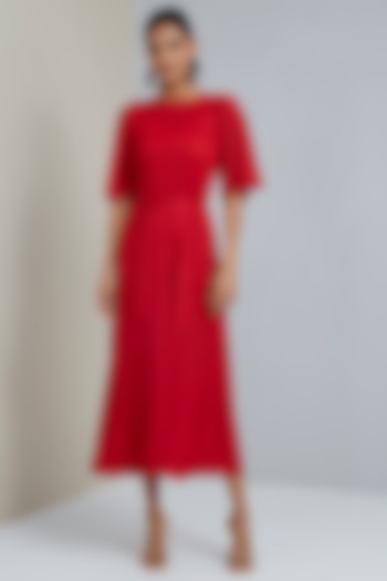 Red Polyester A-Line Dress by Scarlet Sage