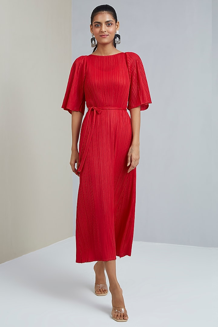 Red Polyester A-Line Summer Dress by Scarlet Sage at Pernia's Pop Up Shop
