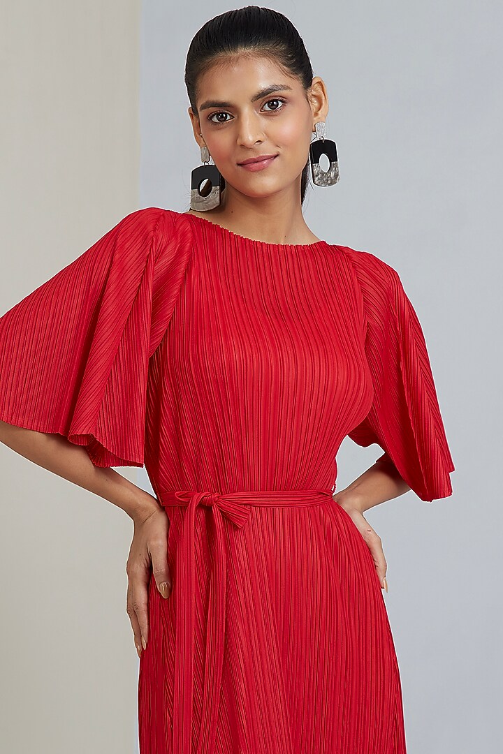 Red Polyester A-Line Summer Dress by Scarlet Sage at Pernia's Pop Up Shop