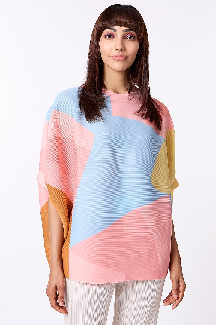Peach Polyester Color Blocked Top by Scarlet Sage at Pernia's Pop Up Shop