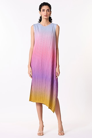 Purple Polyester Ombre Printed A-Line Dress by Scarlet Sage