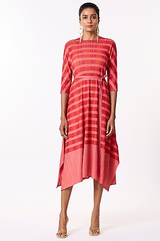 Orange-Red Polyester Printed A-Line Dress by Scarlet Sage