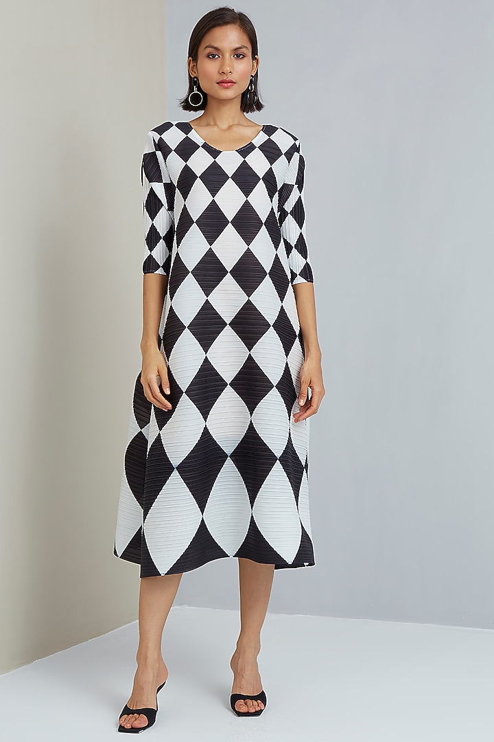 Black & White Polyester Printed A-Line Summer Dress by Scarlet Sage at Pernia's Pop Up Shop