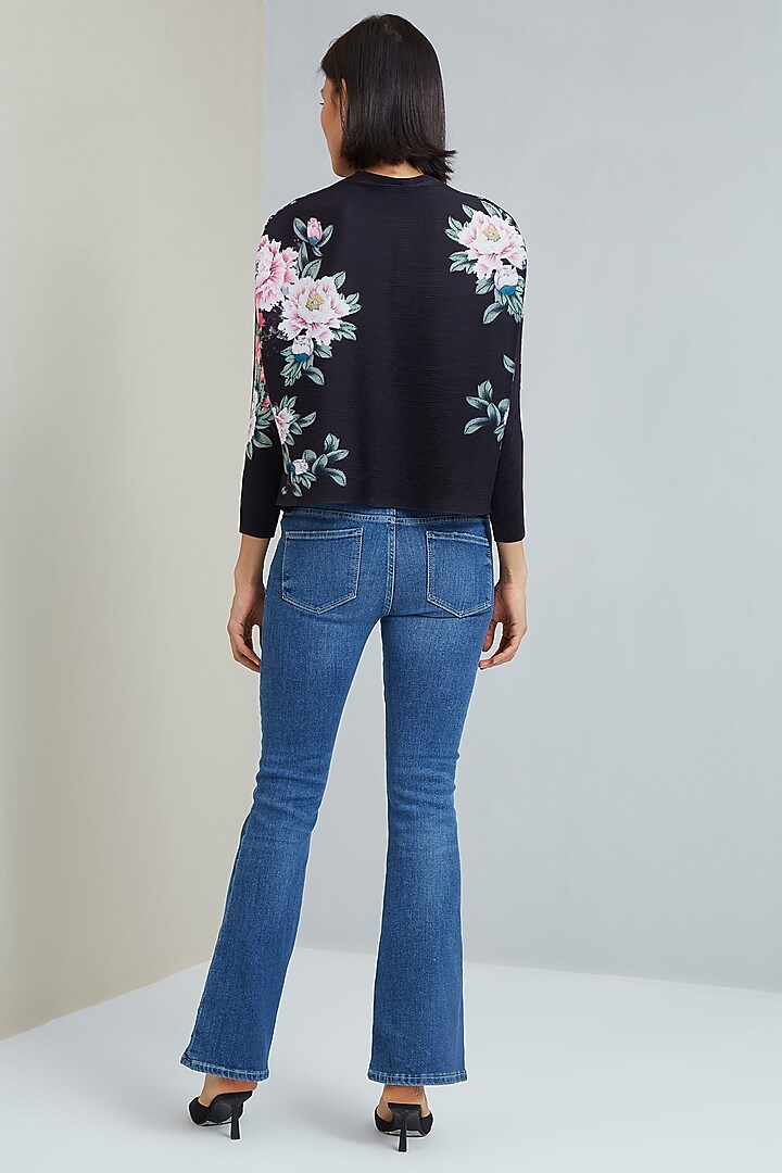 Black Polyester Floral Top by Scarlet Sage at Pernia's Pop Up Shop