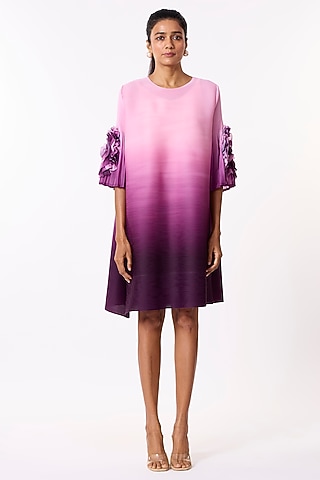 Purple Ombre Polyester Embellished A-Line Dress by Scarlet Sage