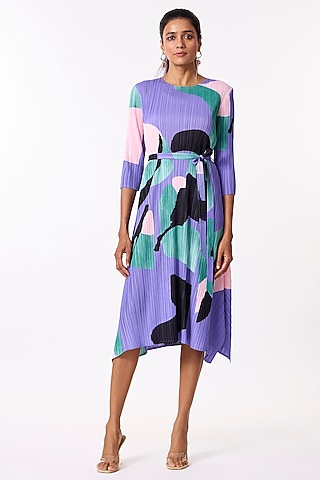 Violet Polyester Printed Dress by Scarlet Sage