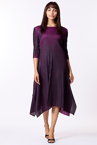 Magenta & Black Polyester A-Line Dress by Scarlet Sage