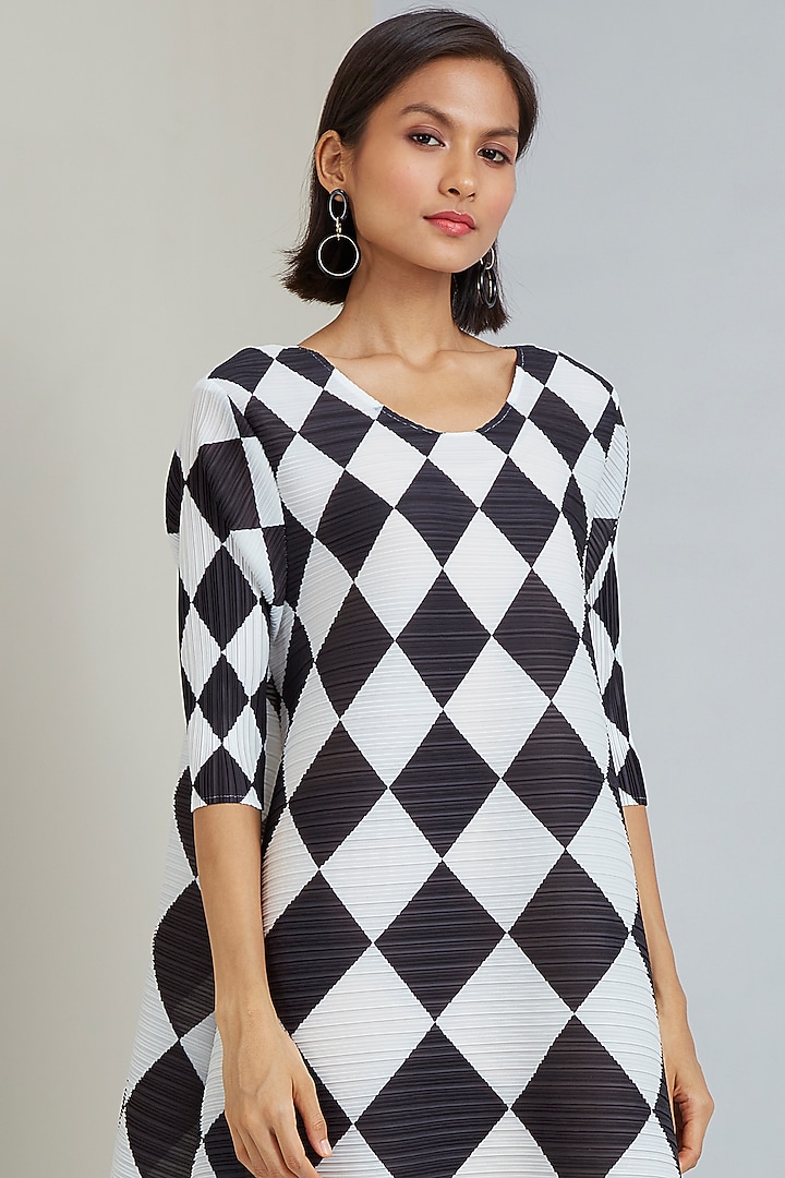 Black & White Polyester Flared Summer Dress by Scarlet Sage at Pernia's Pop Up Shop