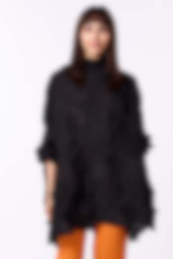 Black 3D Pleated & Polyester Structured Top by Scarlet Sage at Pernia's Pop Up Shop