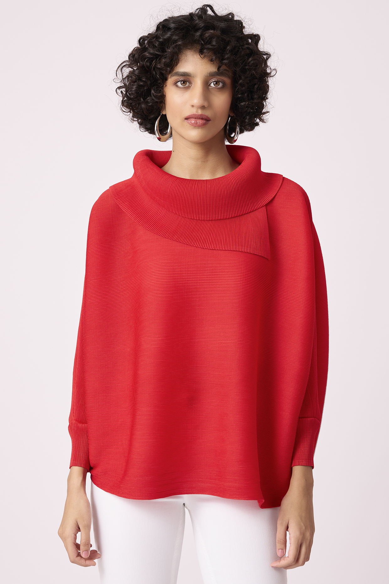 Red Polyester Turtleneck Top by Scarlet Sage at Pernia's Pop Up Shop