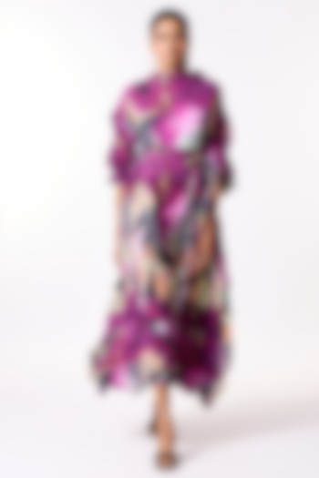 Grape Purple Pleated Structured Midi Summer Dress by Scarlet Sage at Pernia's Pop Up Shop