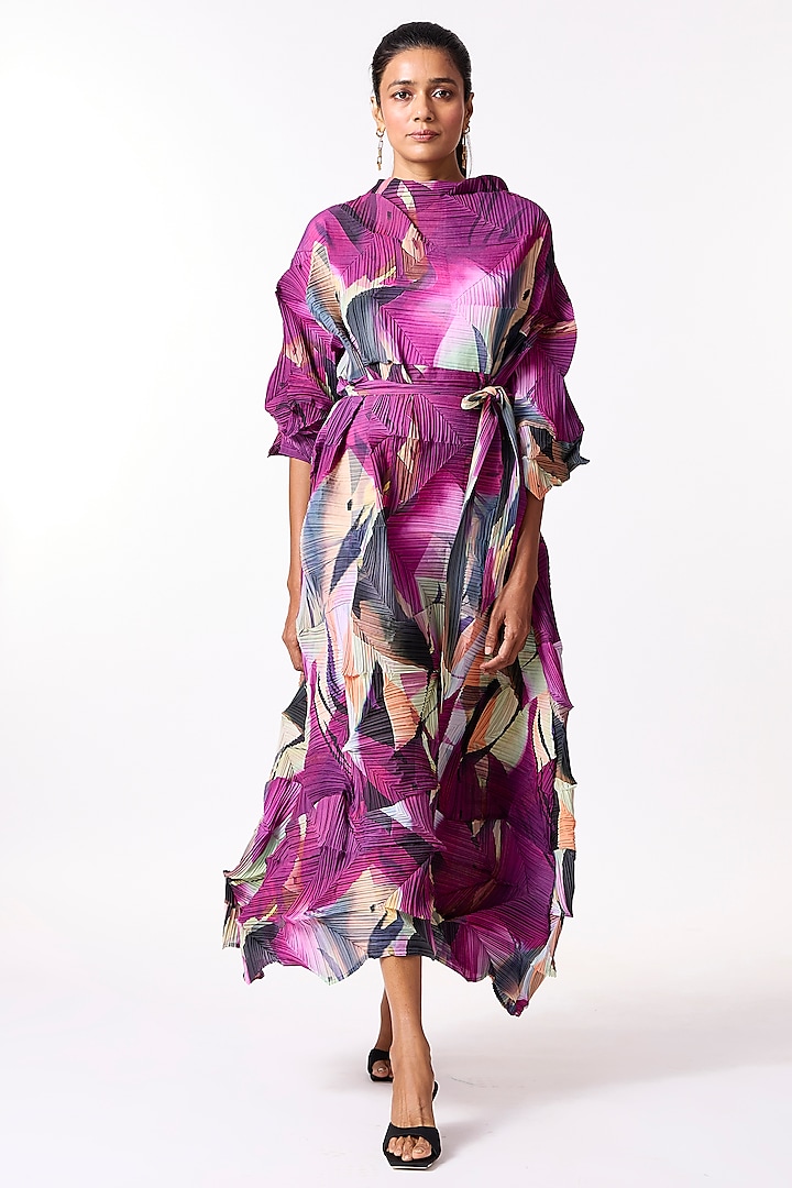 Grape Purple Pleated Structured Midi Summer Dress by Scarlet Sage at Pernia's Pop Up Shop