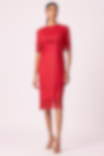 Red Polyester Fringe Sheath Dress by Scarlet Sage at Pernia's Pop Up Shop