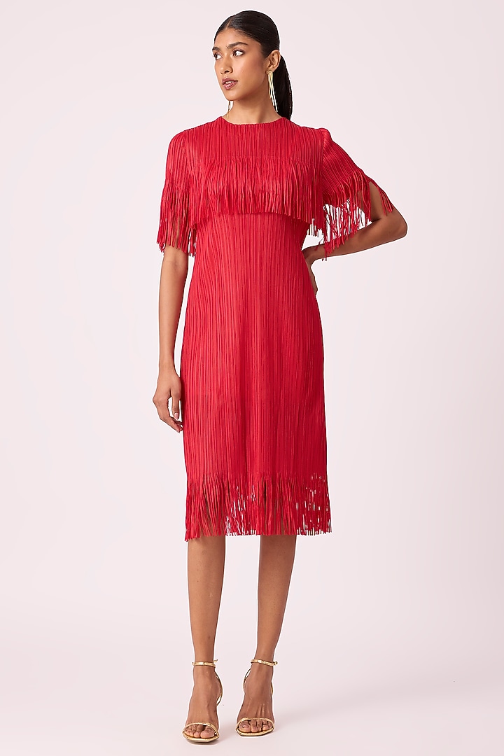 Red Polyester Fringe Sheath Summer Dress by Scarlet Sage at Pernia's Pop Up Shop