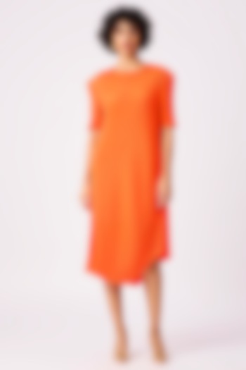 Orange Polyester Pleated Summer Dress by Scarlet Sage at Pernia's Pop Up Shop