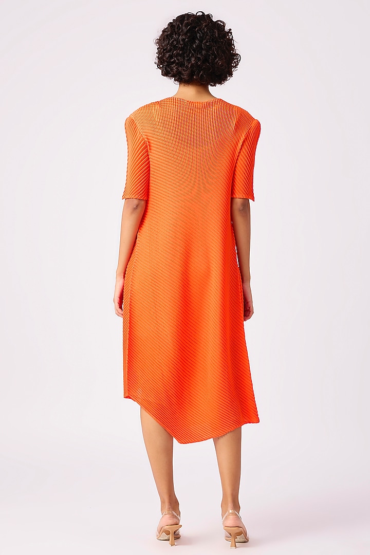 Orange Polyester Pleated Summer Dress by Scarlet Sage at Pernia's Pop Up Shop
