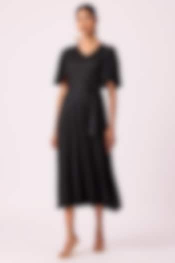 Black Polyester A-line Pleated Summer Dress by Scarlet Sage at Pernia's Pop Up Shop