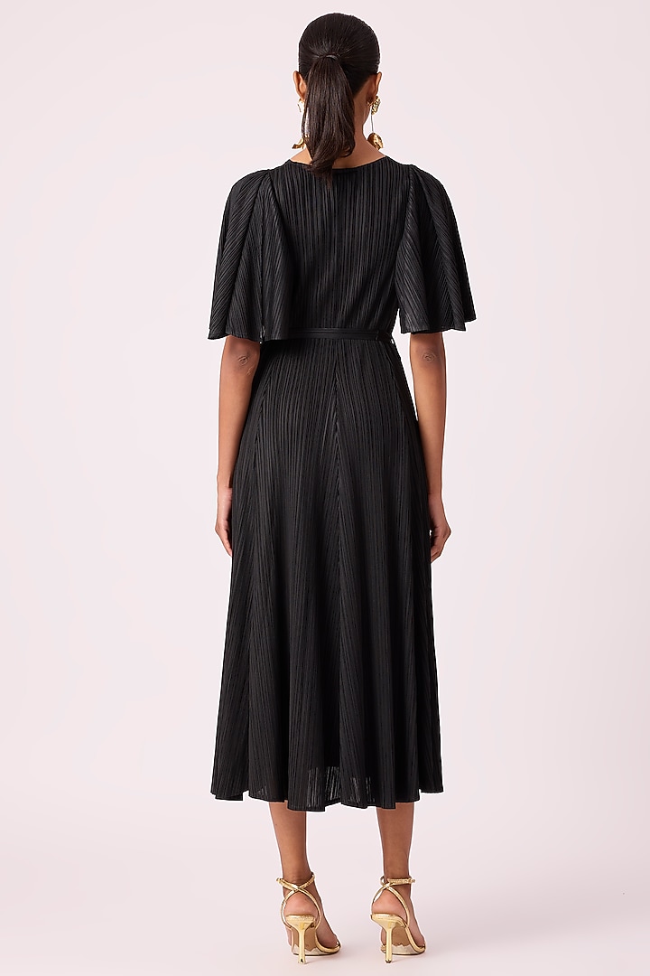 Black Polyester A-line Pleated Summer Dress by Scarlet Sage at Pernia's Pop Up Shop