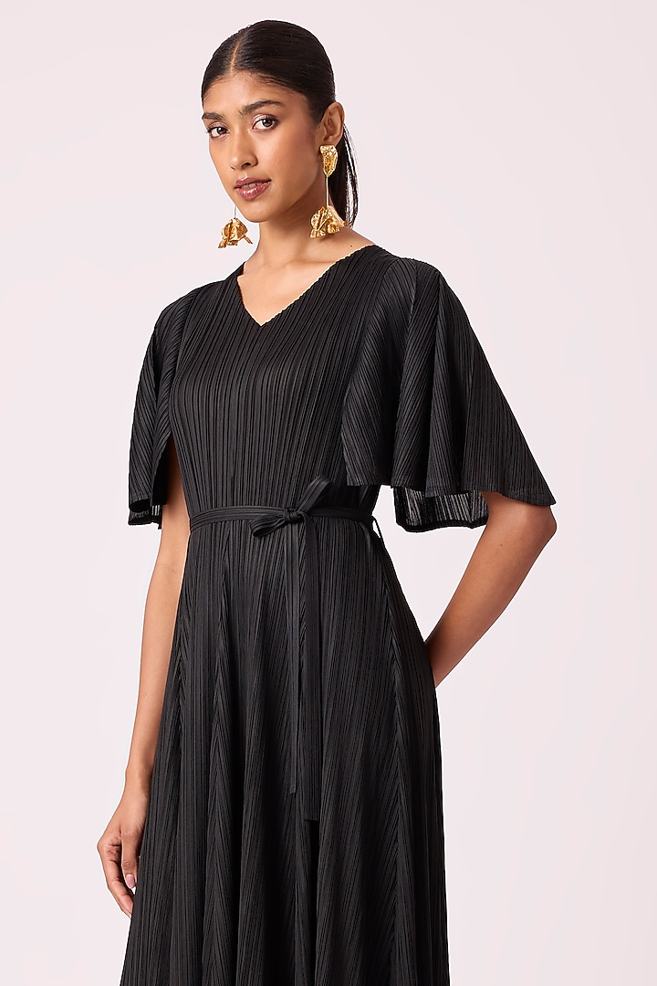 Black Polyester A-line Pleated Summer Dress by Scarlet Sage at Pernia's Pop Up Shop