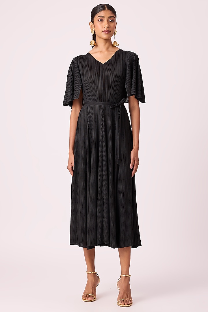 Black Polyester A-line Pleated Summer Dress by Scarlet Sage at Pernia's Pop Up Shop