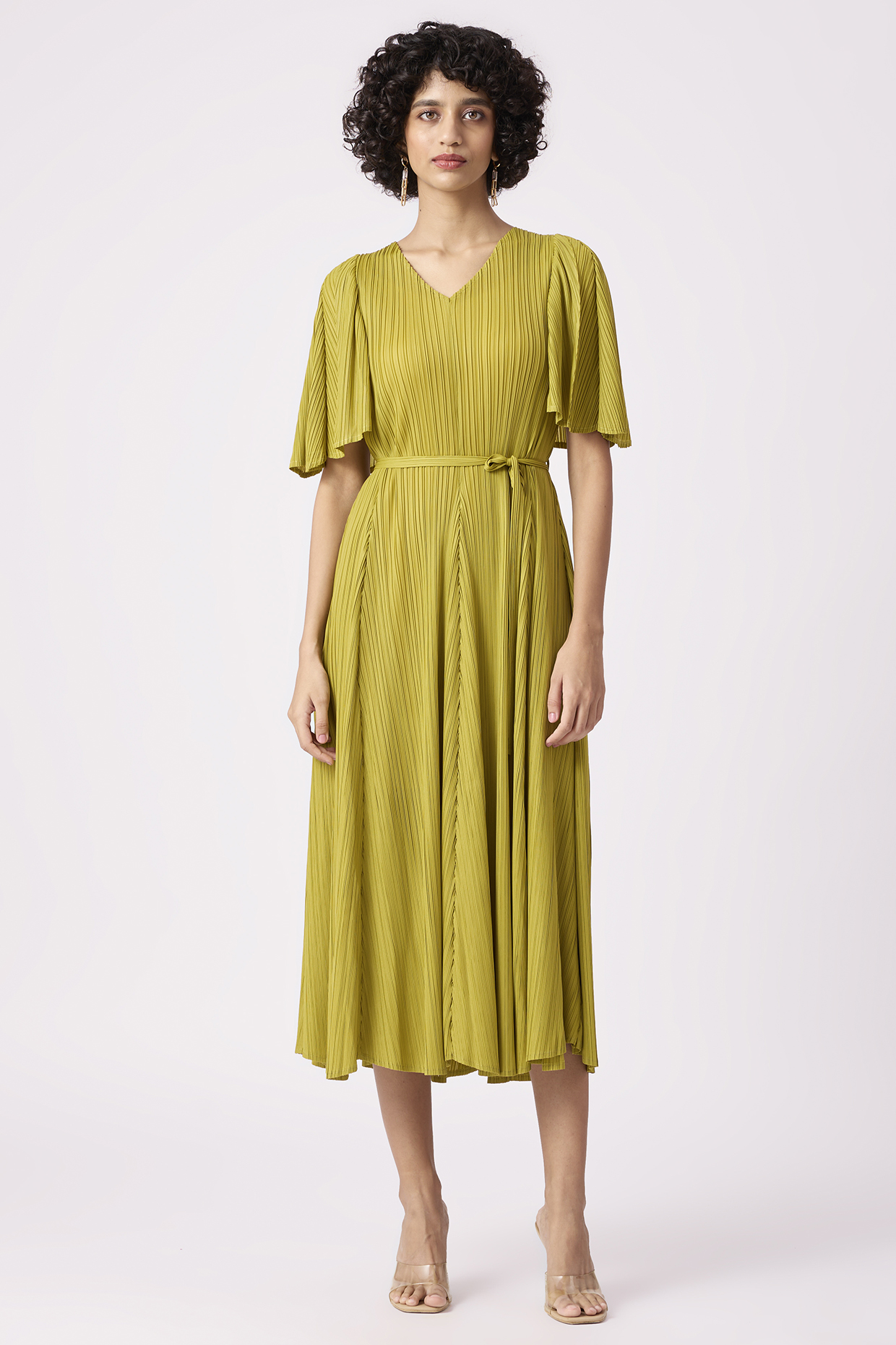 Peridot Green Polyester A-line Pleated Summer Dress by Scarlet Sage at Pernia's Pop Up Shop