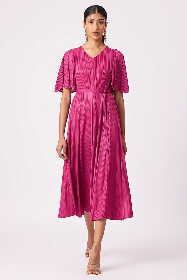 Magenta Polyester A-line Pleated Dress by Scarlet Sage at Pernia's Pop Up  Shop 2026