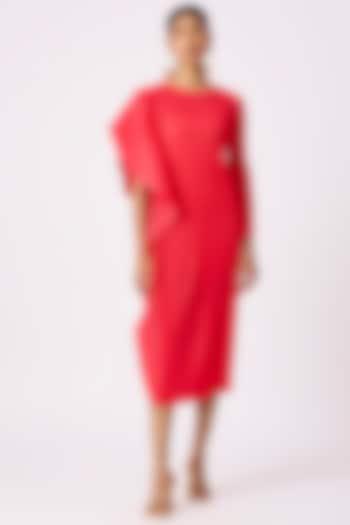 Crimson Red Polyester One-Side Draped Dress by Scarlet Sage at Pernia's Pop Up Shop