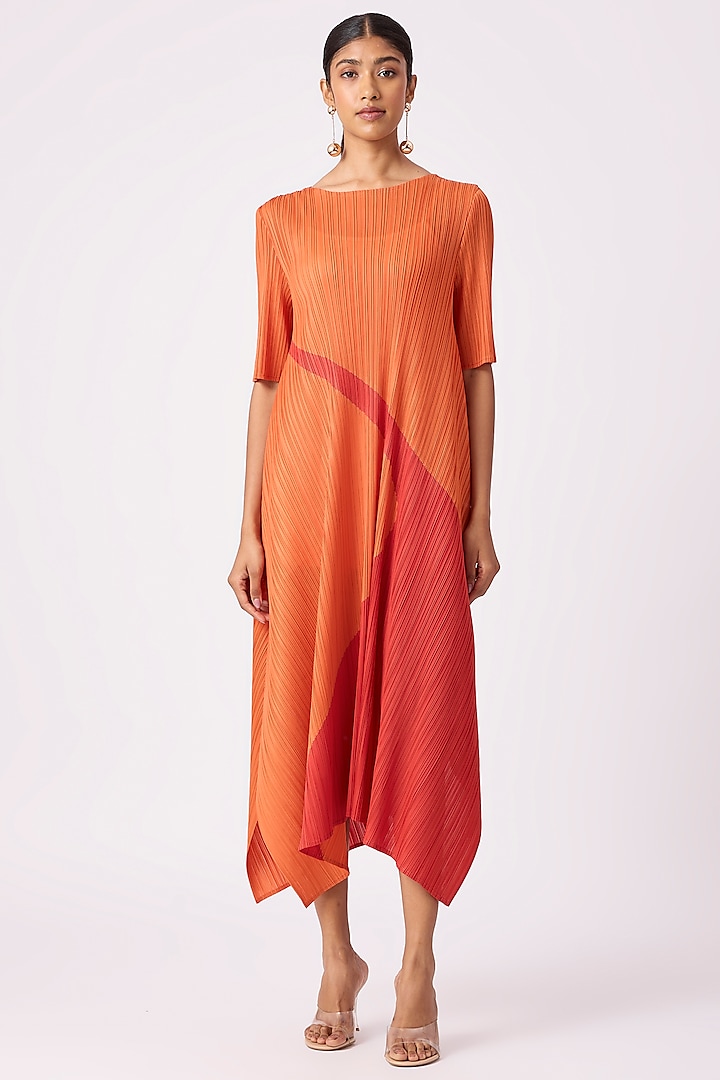 Orange Polyester Abstract Printed A-Line Summer Dress by Scarlet Sage at Pernia's Pop Up Shop