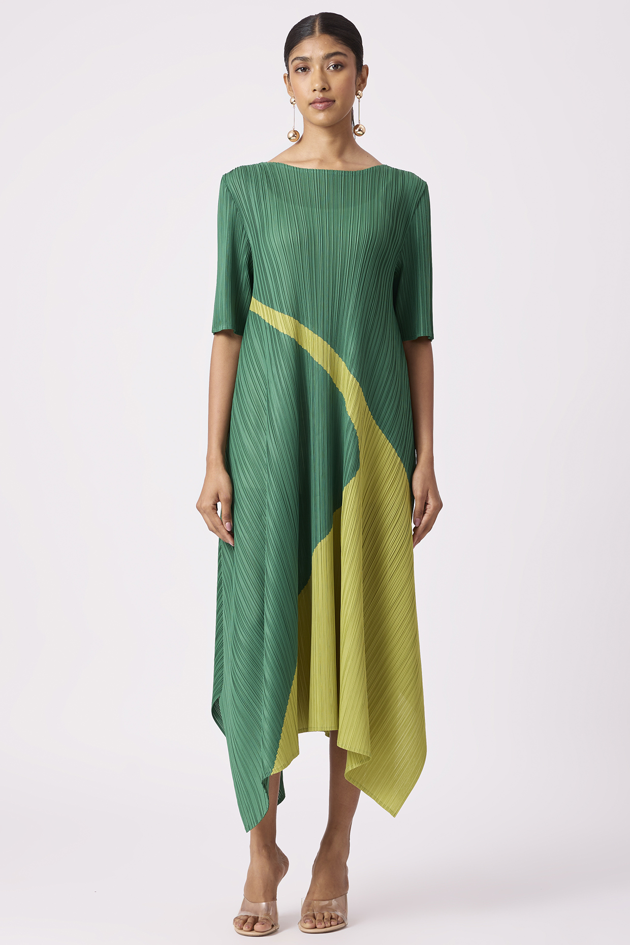 Green Polyester Abstract Printed A-line Summer Dress by Scarlet Sage at Pernia's Pop Up Shop