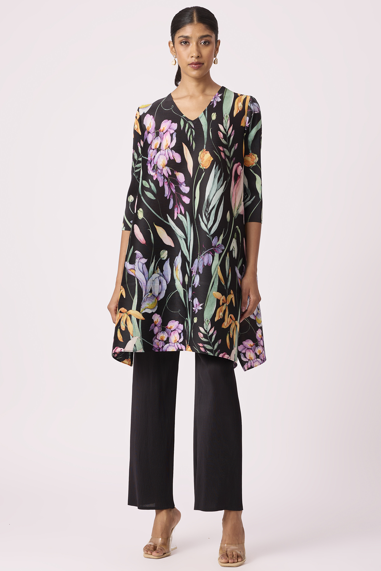 Black Polyester Floral Printed A-Line Tunic Set by Scarlet Sage at Pernia's Pop Up Shop