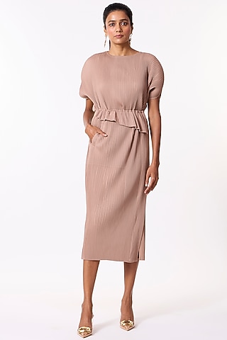Mocha Polyester Skirt Set by Scarlet Sage