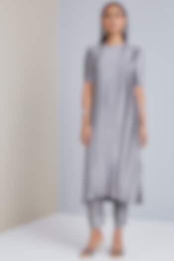 Steel Grey A-Line Kurta Set by Scarlet Sage at Pernia's Pop Up Shop