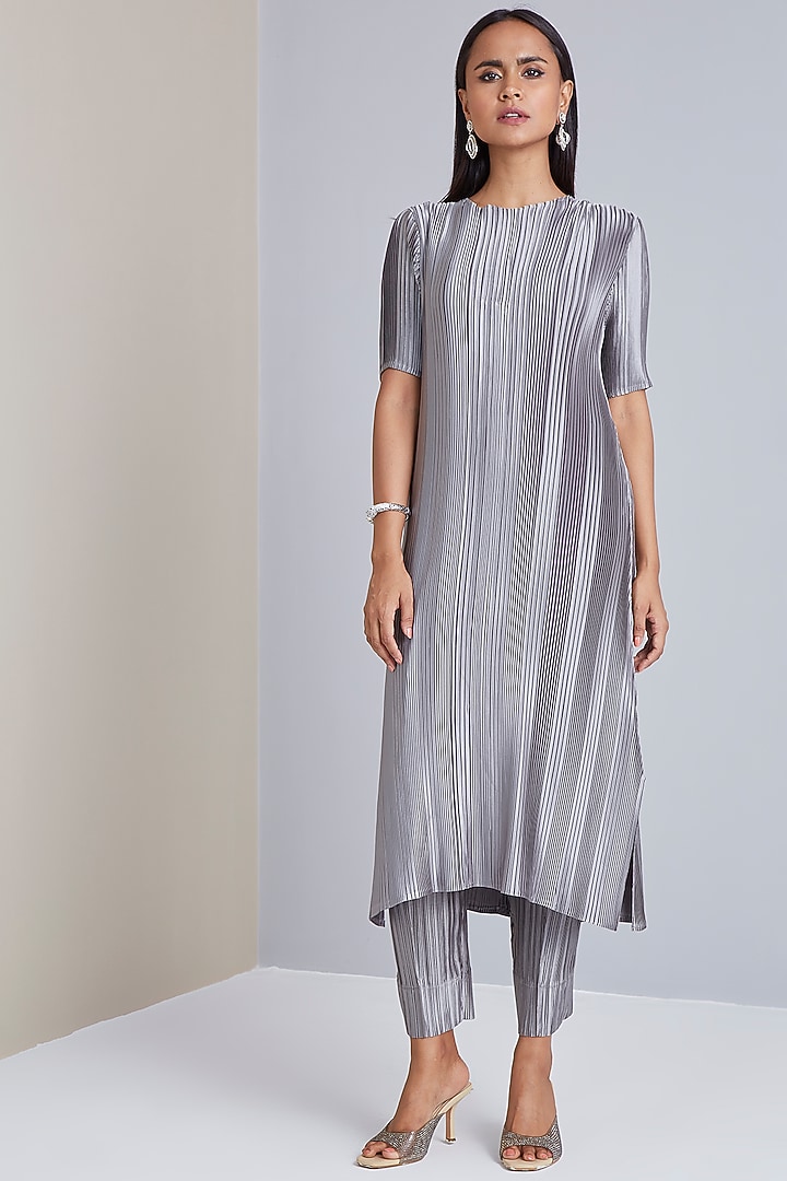 Steel Grey A-Line Kurta Set by Scarlet Sage at Pernia's Pop Up Shop