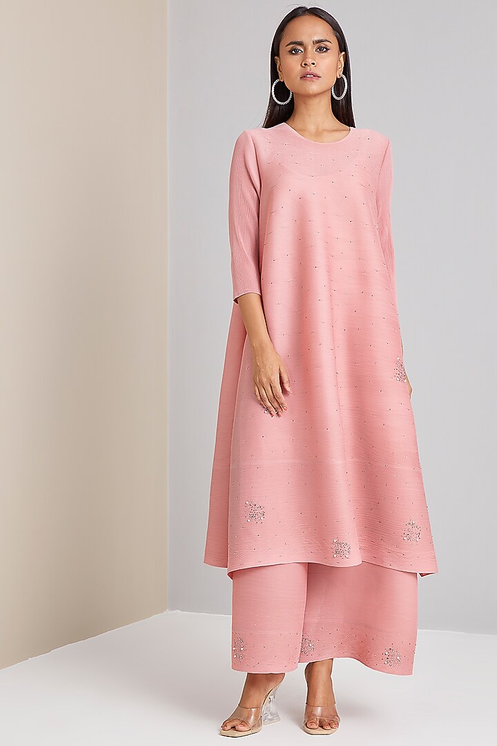 Pink Fit & Flare Kurta Set by Scarlet Sage at Pernia's Pop Up Shop