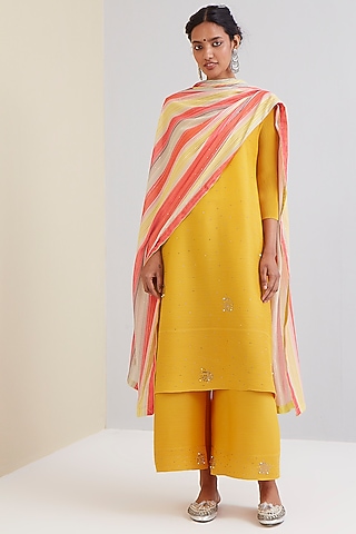 Yellow Fit & Flare Kurta Set by Scarlet Sage