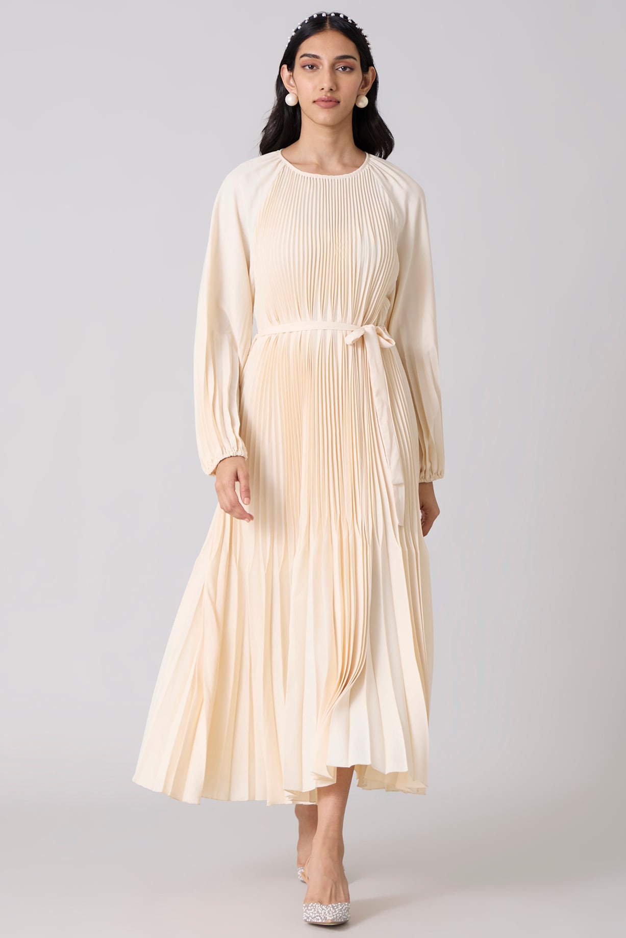 Cream Polyester Pleated A-Line Midi Summer Dress by Scarlet Sage at  Pernia's Pop Up Shop 2026