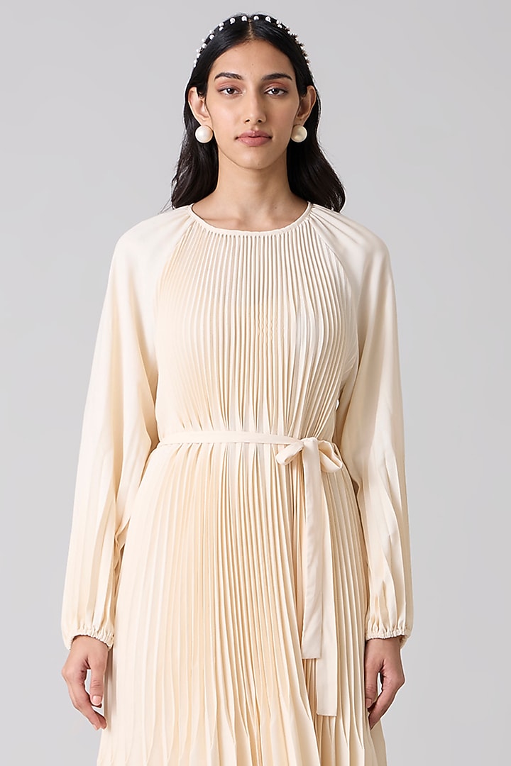 Cream Polyester Pleated A-Line Midi Summer Dress by Scarlet Sage at Pernia's Pop Up Shop 2026 Cream Polyester Pleated A-Line Midi Summer Dress by Scarlet Sage at Pernia's Pop Up Shop 2026