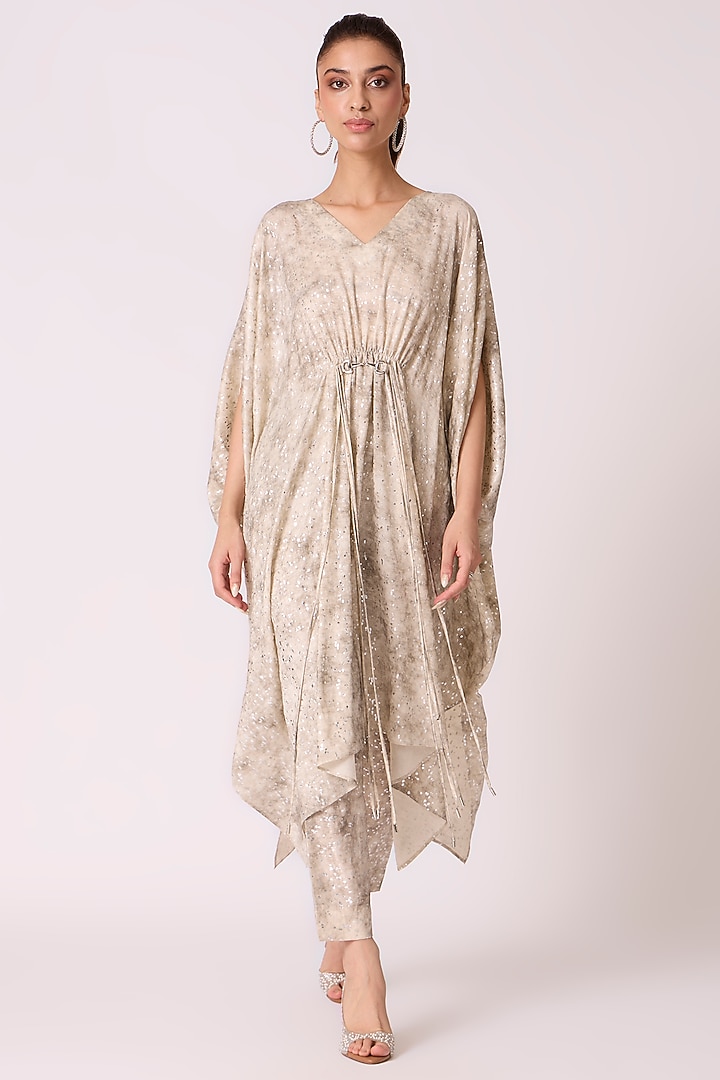 Ivory Polyester Textured Kaftan-Style Tunic Set by Scarlet Sage at Pernia's Pop Up Shop
