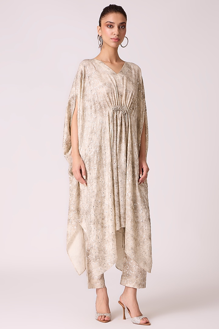 Ivory Polyester Textured Kaftan-Style Tunic Set by Scarlet Sage at Pernia's Pop Up Shop