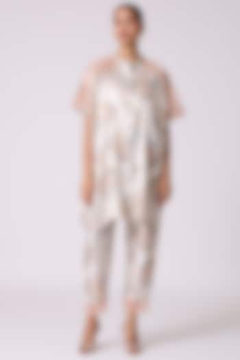 Pearl Ivory Polyester Textured Botanical Printed Tunic Set by Scarlet Sage at Pernia's Pop Up Shop