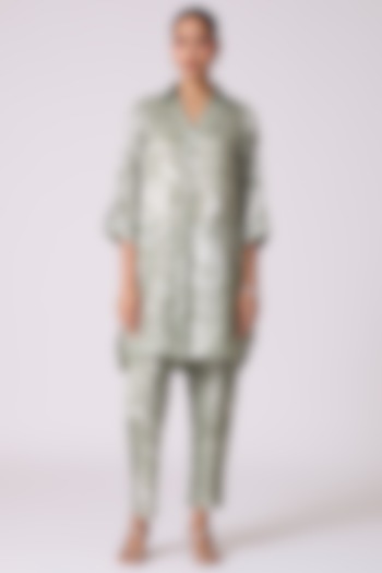 Mint Green Polyester Textured Foil Printed Tunic Set by Scarlet Sage at Pernia's Pop Up Shop